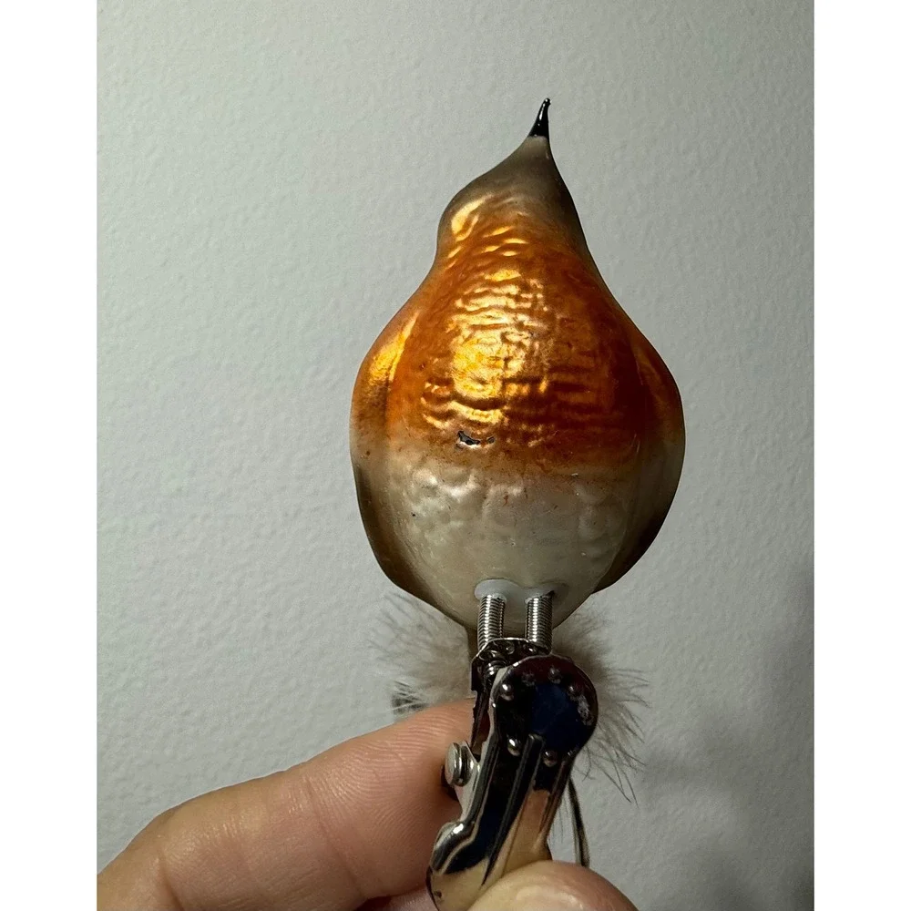 Vtg Painted Multicolor Glass Bird ClipOn Christmas Ornament Feather Tail 7.5 Inc